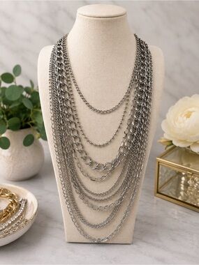 Cara New York Silver Tone 11 Strand Multi Chain Statement Necklace (BR1111/4)